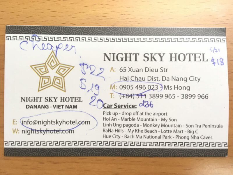 ダナンのNight Sky Hotelのホテルカード